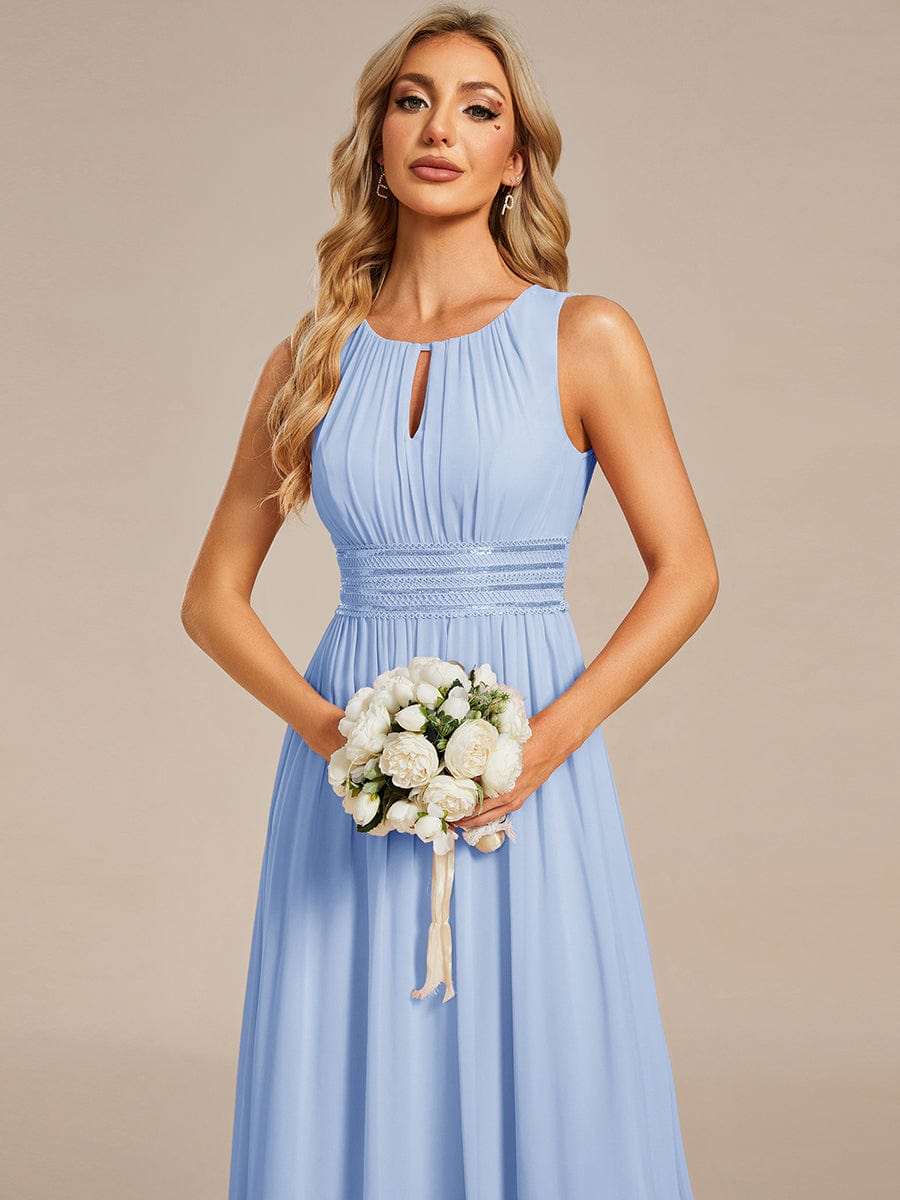 Classic Jewel Sleeveless Pleated Chiffon Bridesmaid Dress