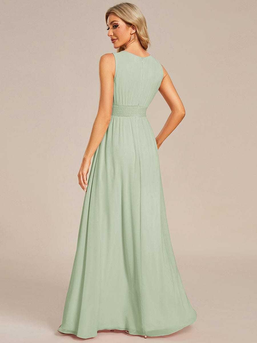 Classic Jewel Sleeveless Pleated Chiffon Bridesmaid Dress