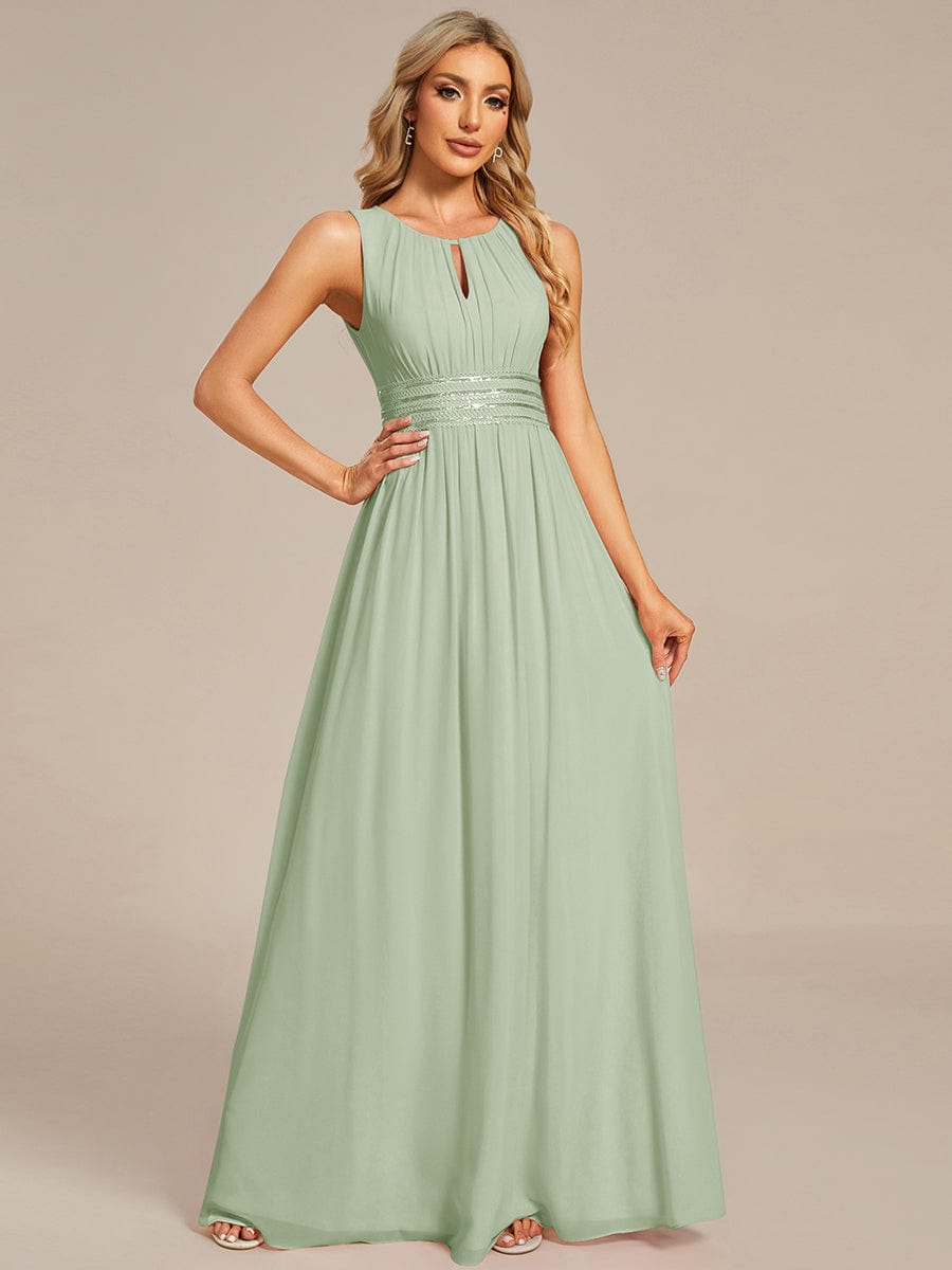 Classic Jewel Sleeveless Pleated Chiffon Bridesmaid Dress