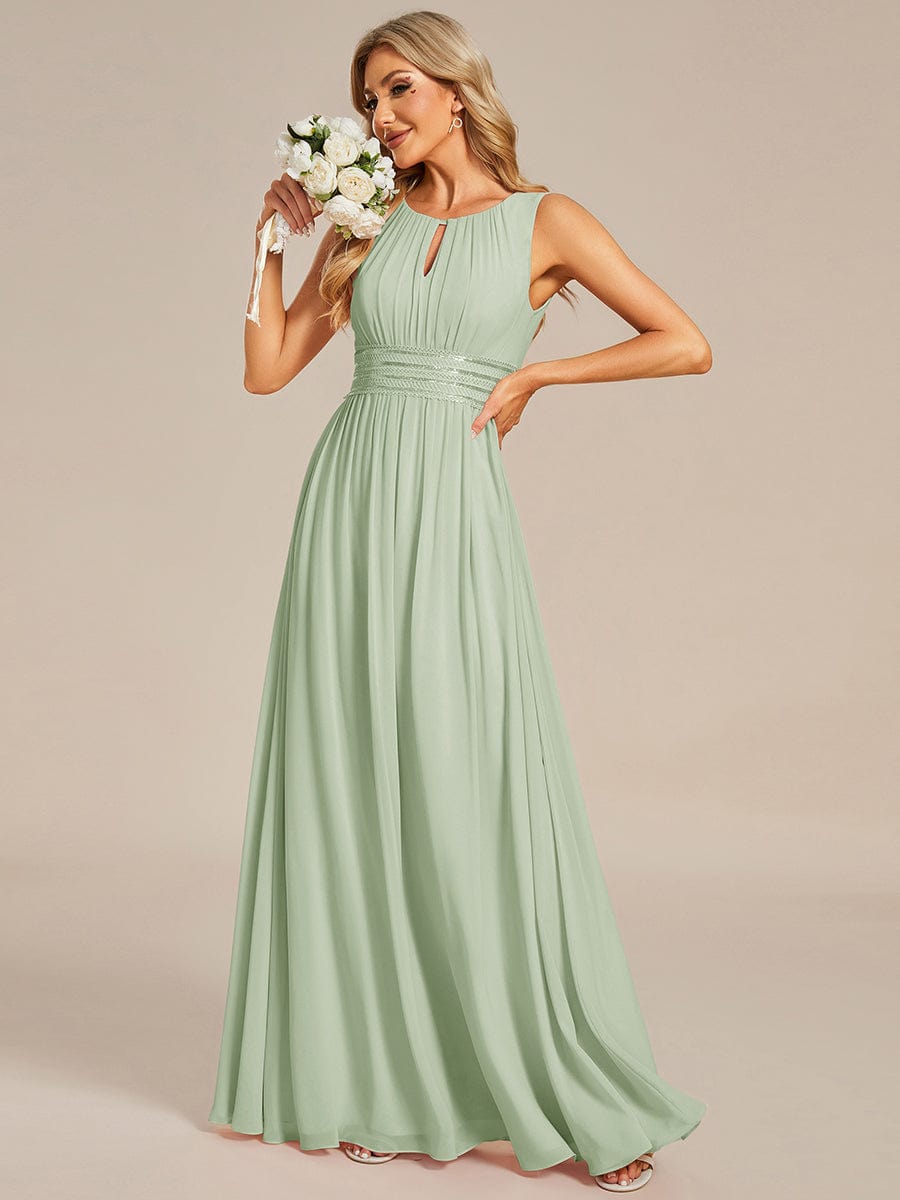 Classic Jewel Sleeveless Pleated Chiffon Bridesmaid Dress
