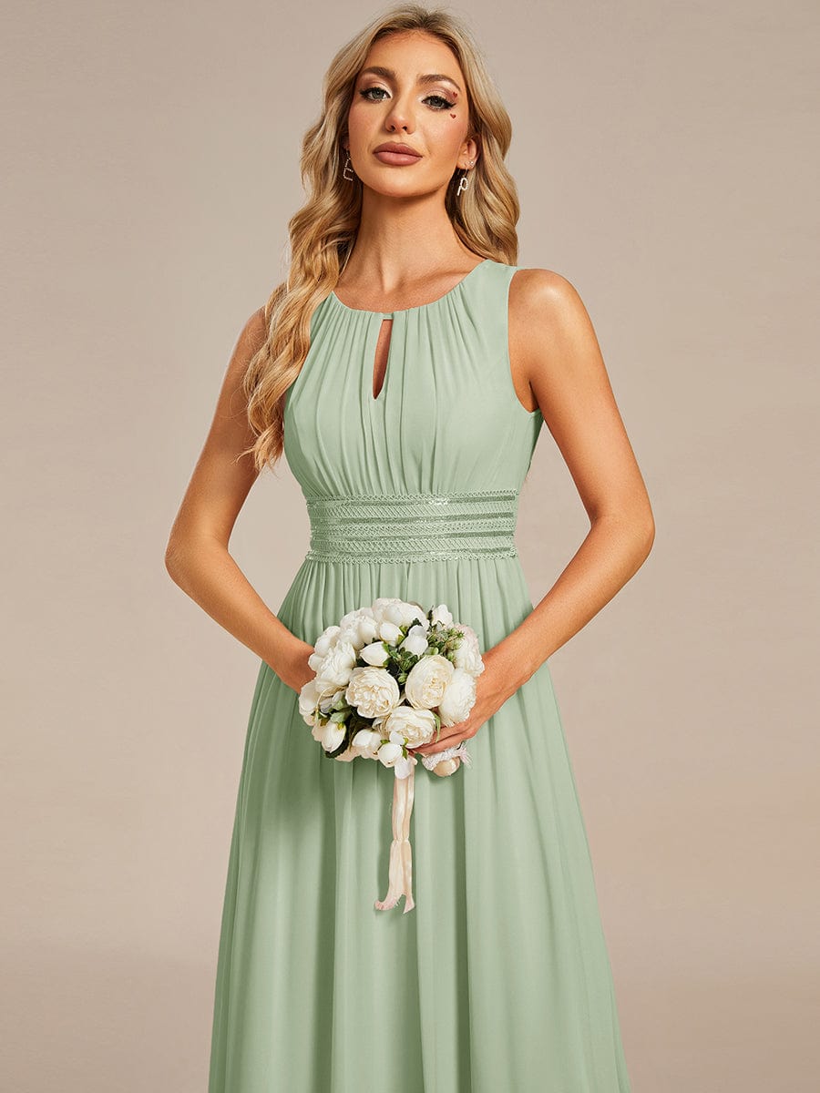Classic Jewel Sleeveless Pleated Chiffon Bridesmaid Dress
