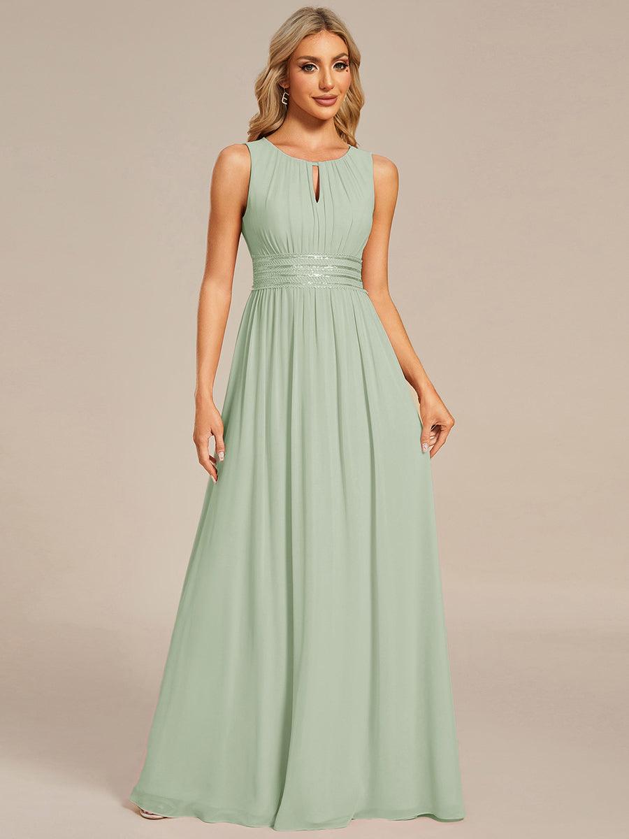 Classic Jewel Sleeveless Pleated Chiffon Bridesmaid Dress