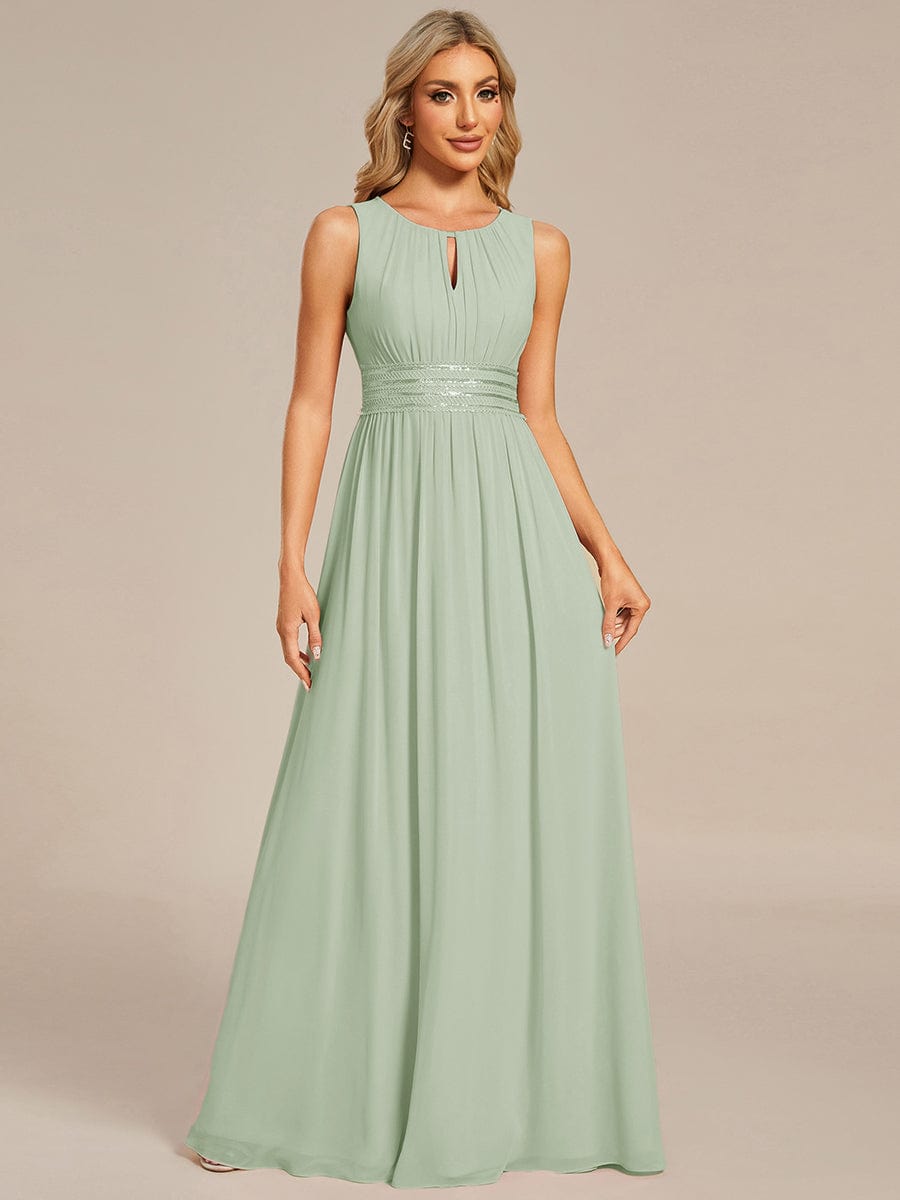Classic Jewel Sleeveless Pleated Chiffon Bridesmaid Dress
