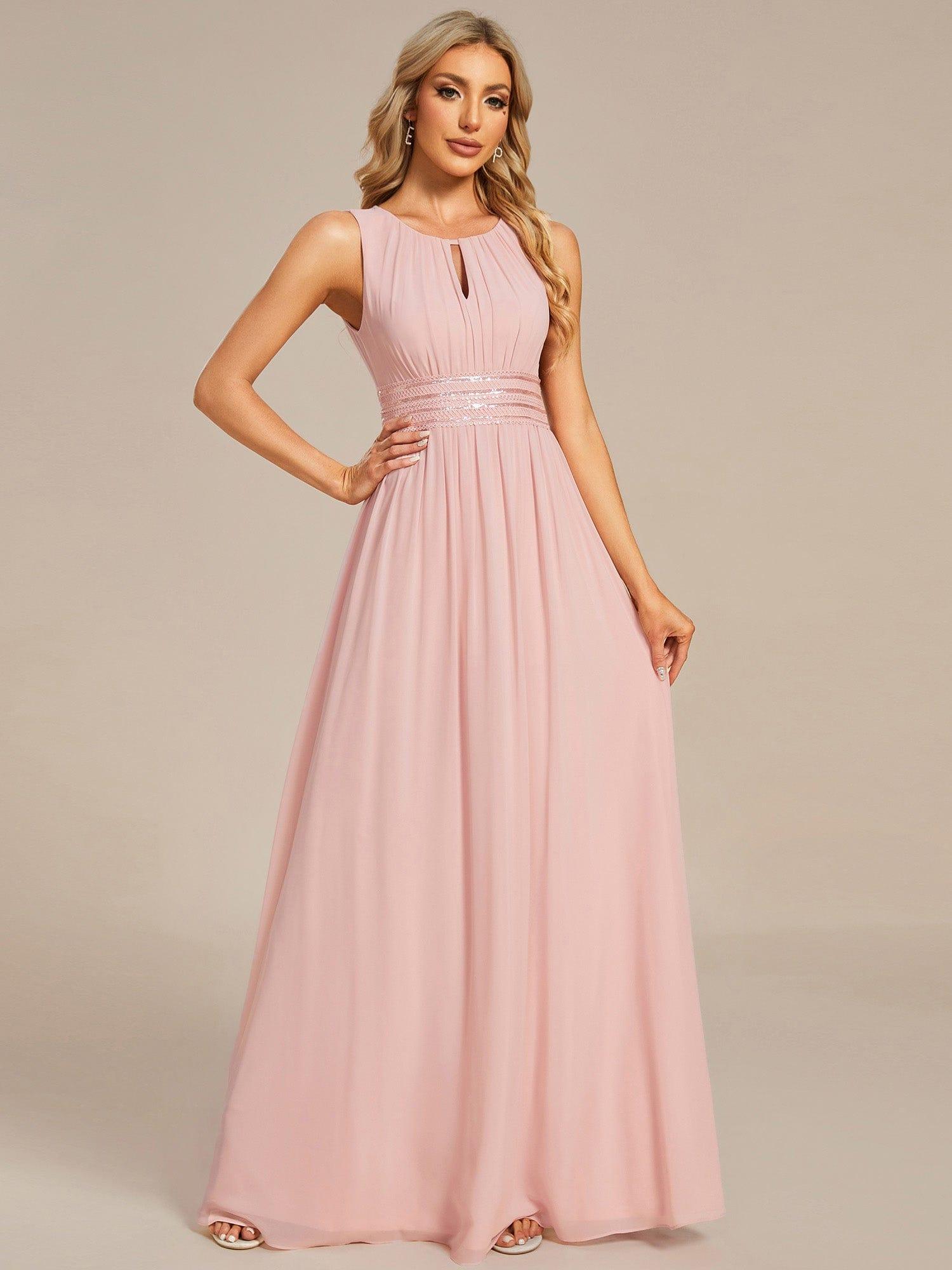 Classic Jewel Sleeveless Pleated Chiffon Bridesmaid Dress