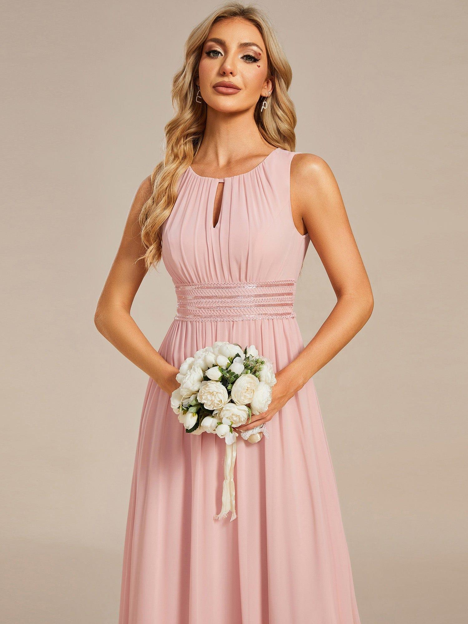 Classic Jewel Sleeveless Pleated Chiffon Bridesmaid Dress
