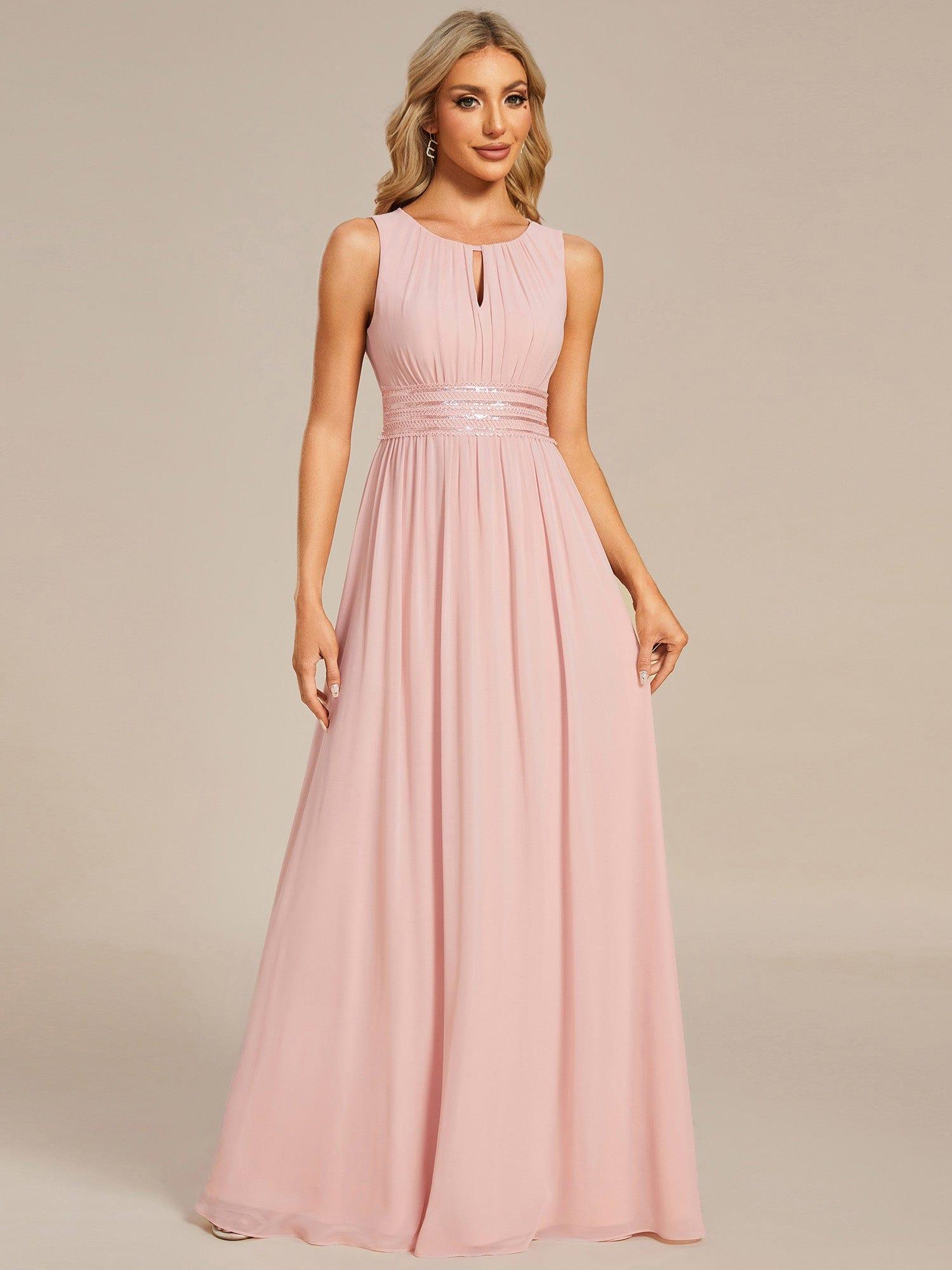 Classic Jewel Sleeveless Pleated Chiffon Bridesmaid Dress