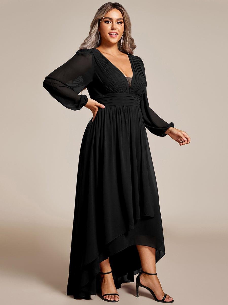Plus Size Ruched Ruffle Chiffon Bridesmaid Dress with Long Sleeves
