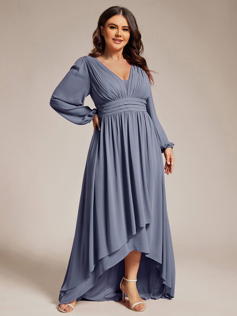 Plus Size Ruched Ruffle Chiffon Bridesmaid Dress with Long Sleeves