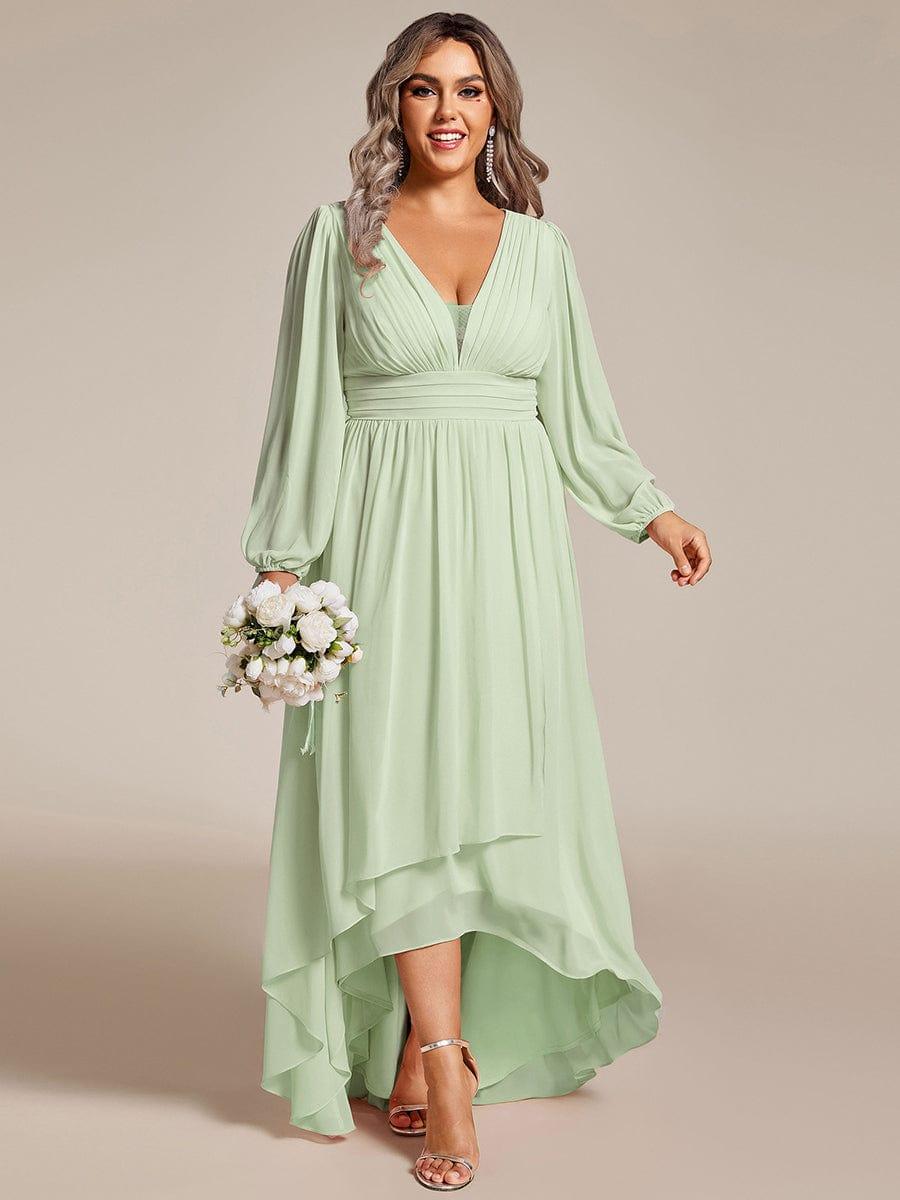 Plus Size Ruched Ruffle Chiffon Bridesmaid Dress with Long Sleeves