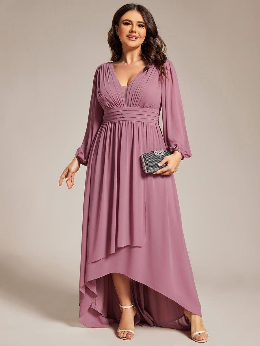 Plus Size Ruched Ruffle Chiffon Bridesmaid Dress with Long Sleeves