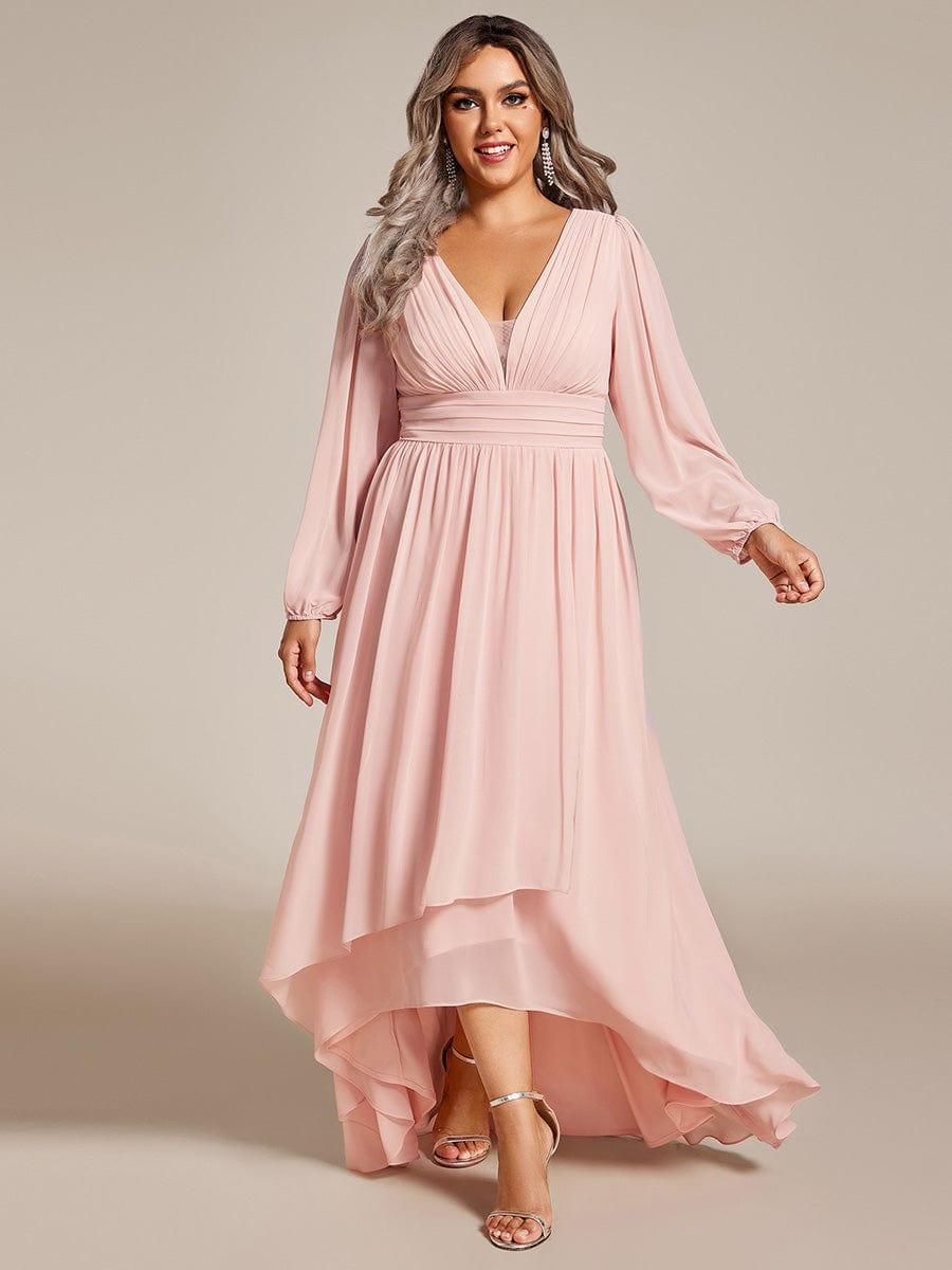 Plus Size Ruched Ruffle Chiffon Bridesmaid Dress with Long Sleeves