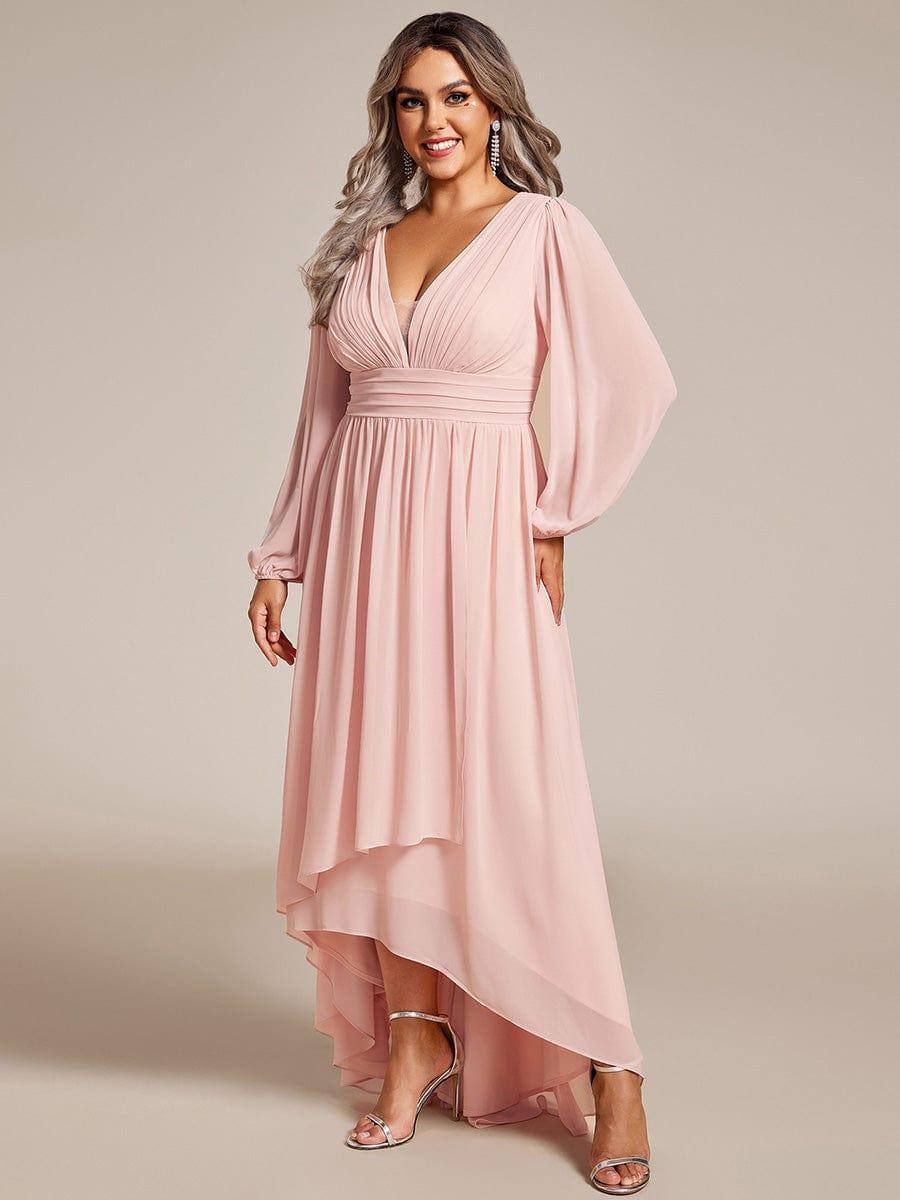 Plus Size Ruched Ruffle Chiffon Bridesmaid Dress with Long Sleeves