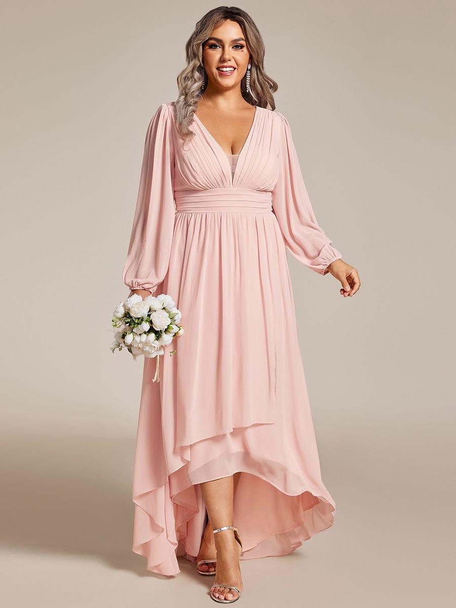 Plus Size Ruched Ruffle Chiffon Bridesmaid Dress with Long Sleeves