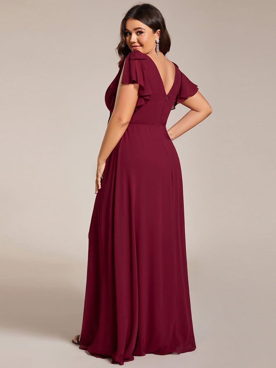 V-Neck Elegant Burgundy Chiffon Bridesmaid Dress with Slit