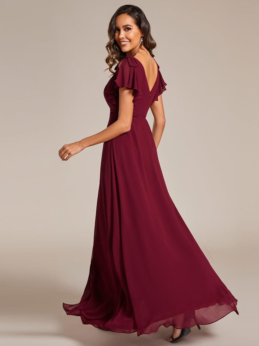 V-Neck Elegant Burgundy Chiffon Bridesmaid Dress with Slit