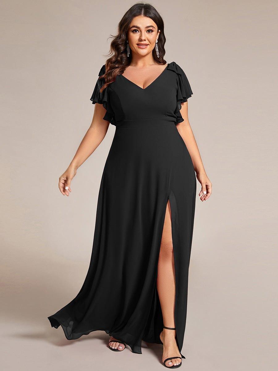 V-Neck Elegant Burgundy Chiffon Bridesmaid Dress with Slit