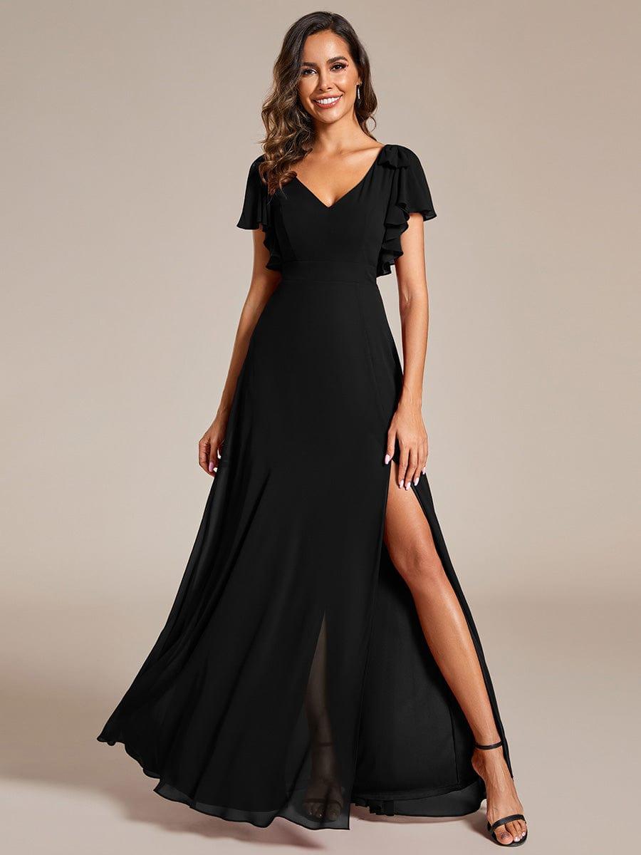 V-Neck Elegant Burgundy Chiffon Bridesmaid Dress with Slit