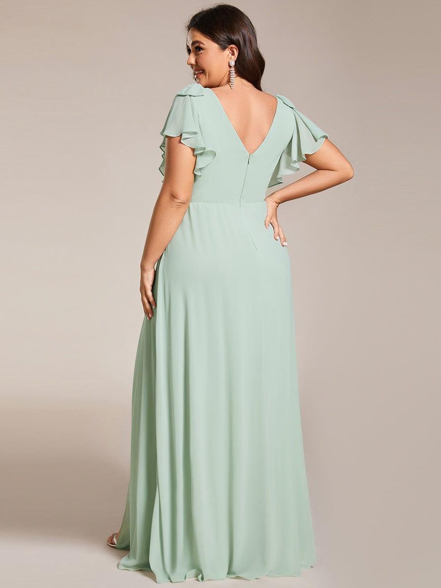 Plus Size Elegant Mint Green Flutter Sleeve Bridesmaid Dress