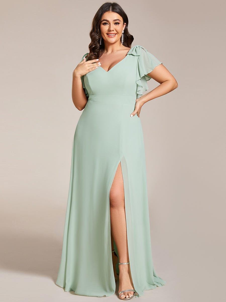 V-Neck Elegant Burgundy Chiffon Bridesmaid Dress with Slit