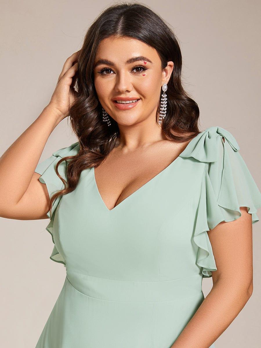 Plus Size Elegant Mint Green Flutter Sleeve Bridesmaid Dress
