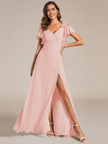 V-Neck Elegant Burgundy Chiffon Bridesmaid Dress with Slit