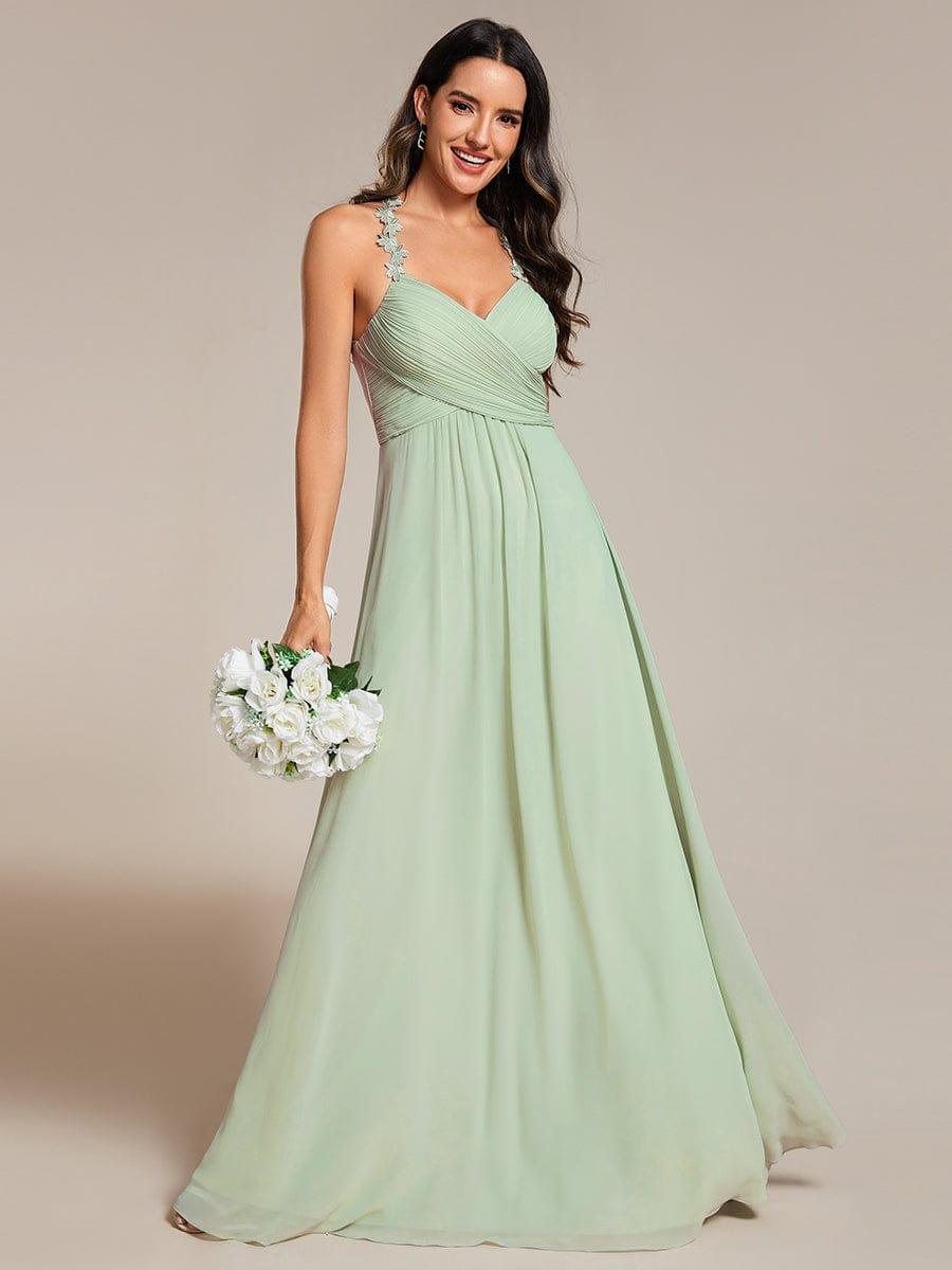 Floral Halter Pleated Chiffon A-Line Bridesmaid Dress