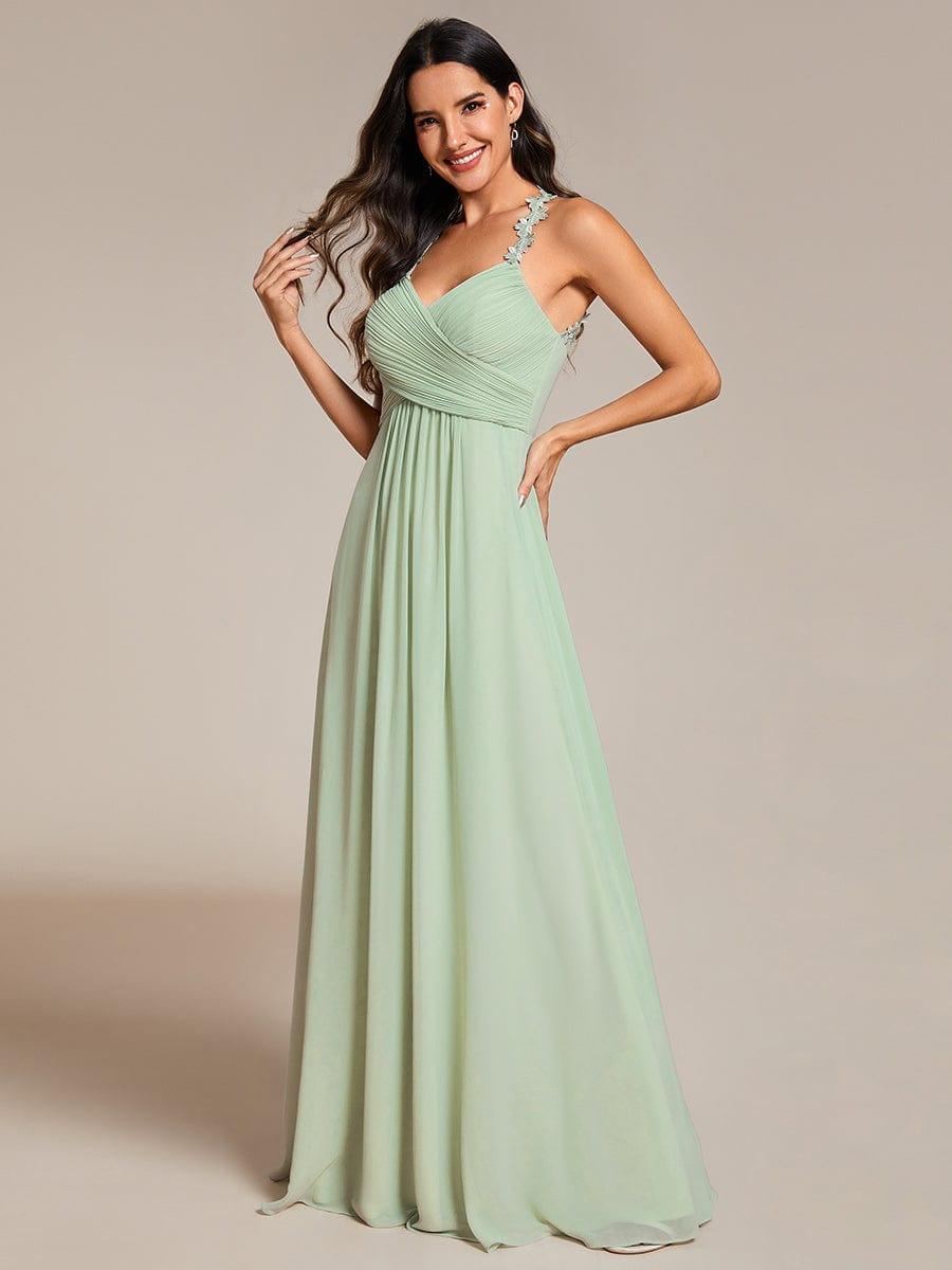 Floral Halter Pleated Chiffon A-Line Bridesmaid Dress