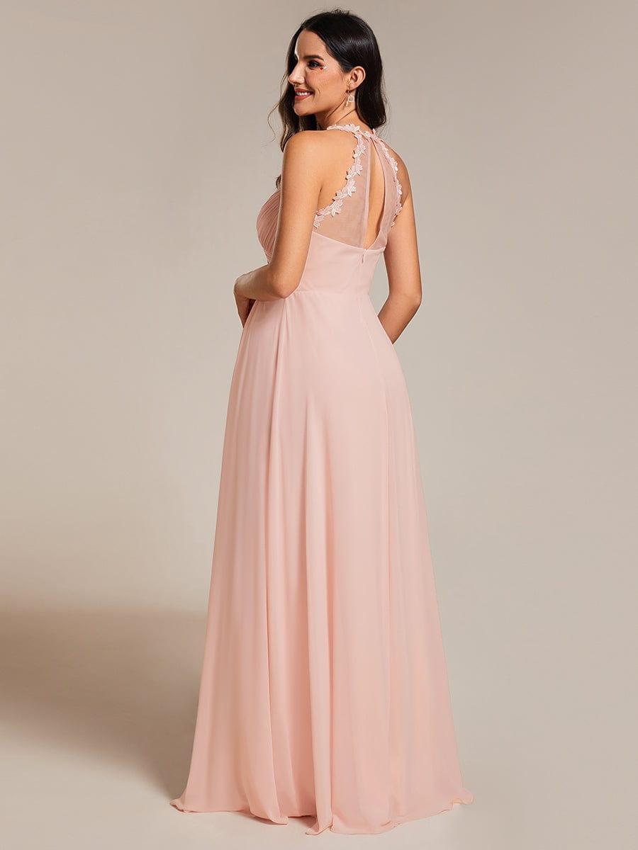 Floral Halter Pleated Chiffon A-Line Bridesmaid Dress