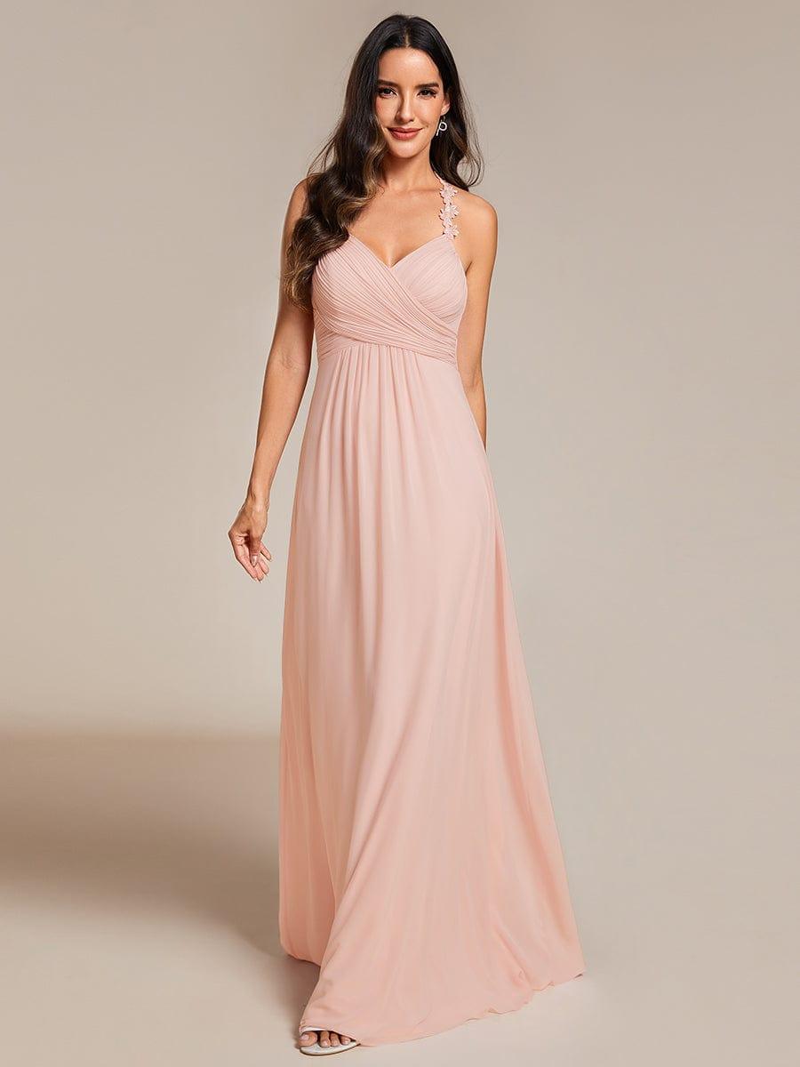 Floral Halter Pleated Chiffon A-Line Bridesmaid Dress