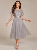 Crew Neck Sequin Applique Midi Bridesmaid Dress with Sleeves