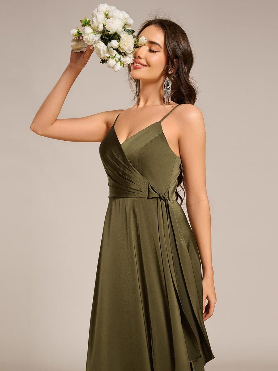 Spaghetti Straps Ruched Satin Bridesmaid Dress with Slit