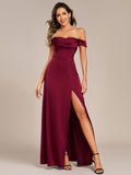 Off Shoulder Pleated Mermaid Bridesmaid Dress with Slit