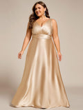 Plus Size V-Neck Empire Waist Bridesmaid Dress with Pockets