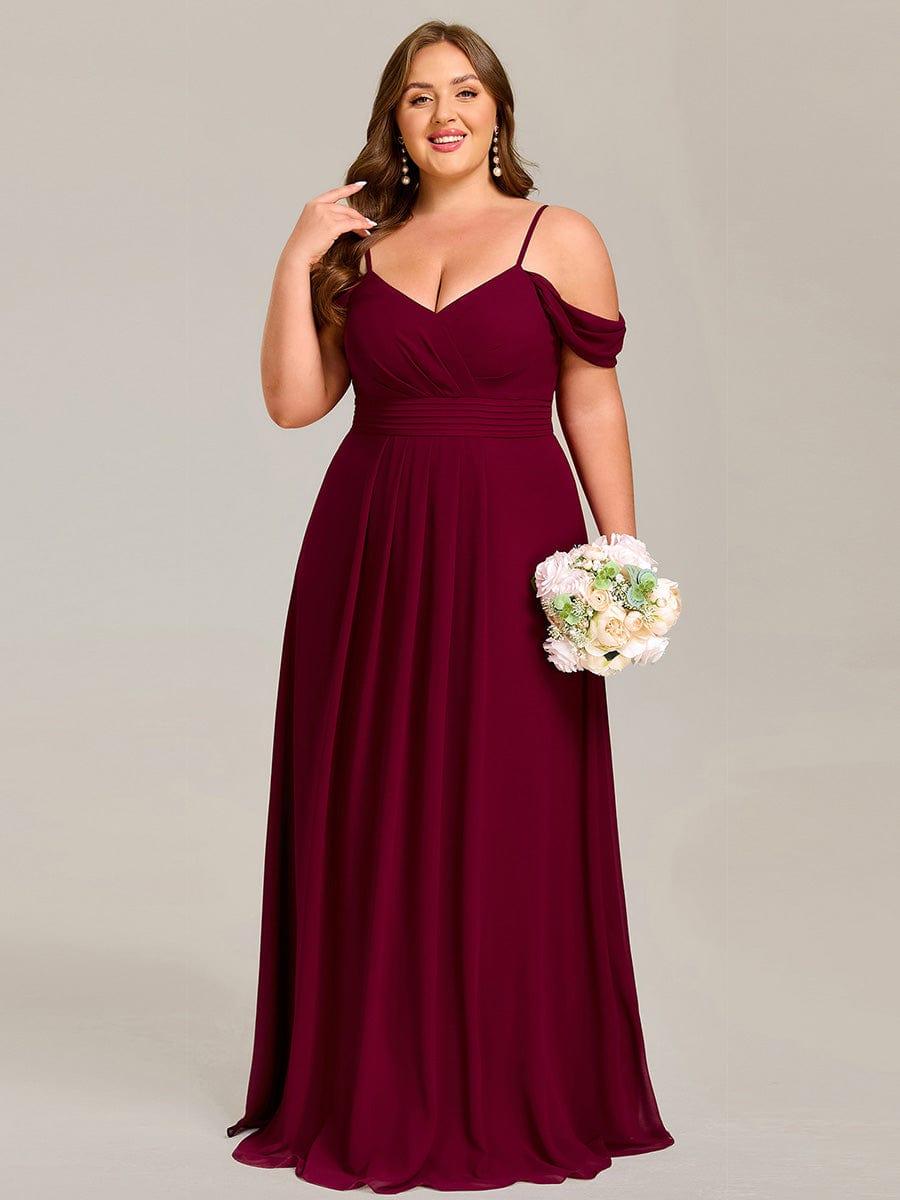 Pleated A-Line Long Bridesmaid Dress with Off-Shoulder