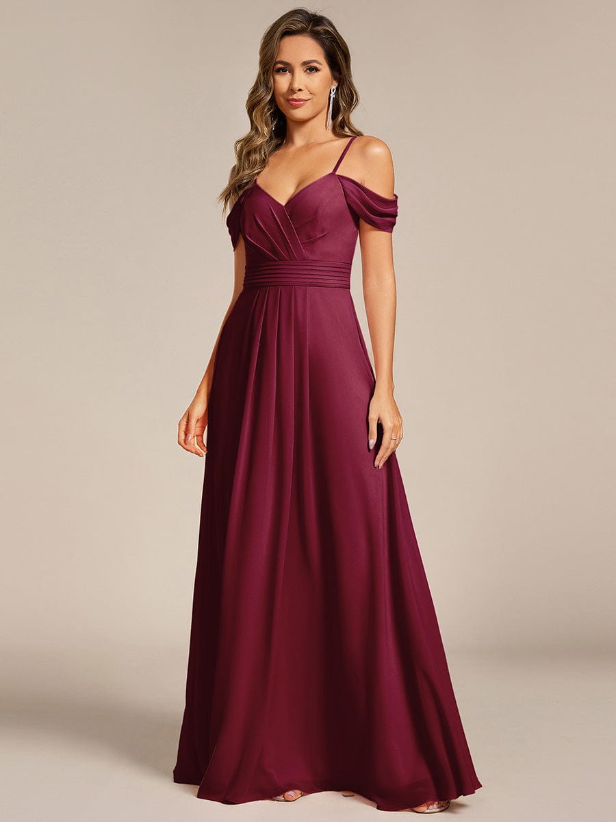 Pleated A-Line Long Bridesmaid Dress with Off-Shoulder