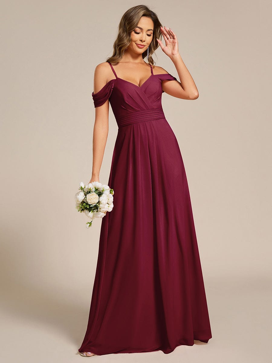 Pleated A-Line Long Bridesmaid Dress with Off-Shoulder