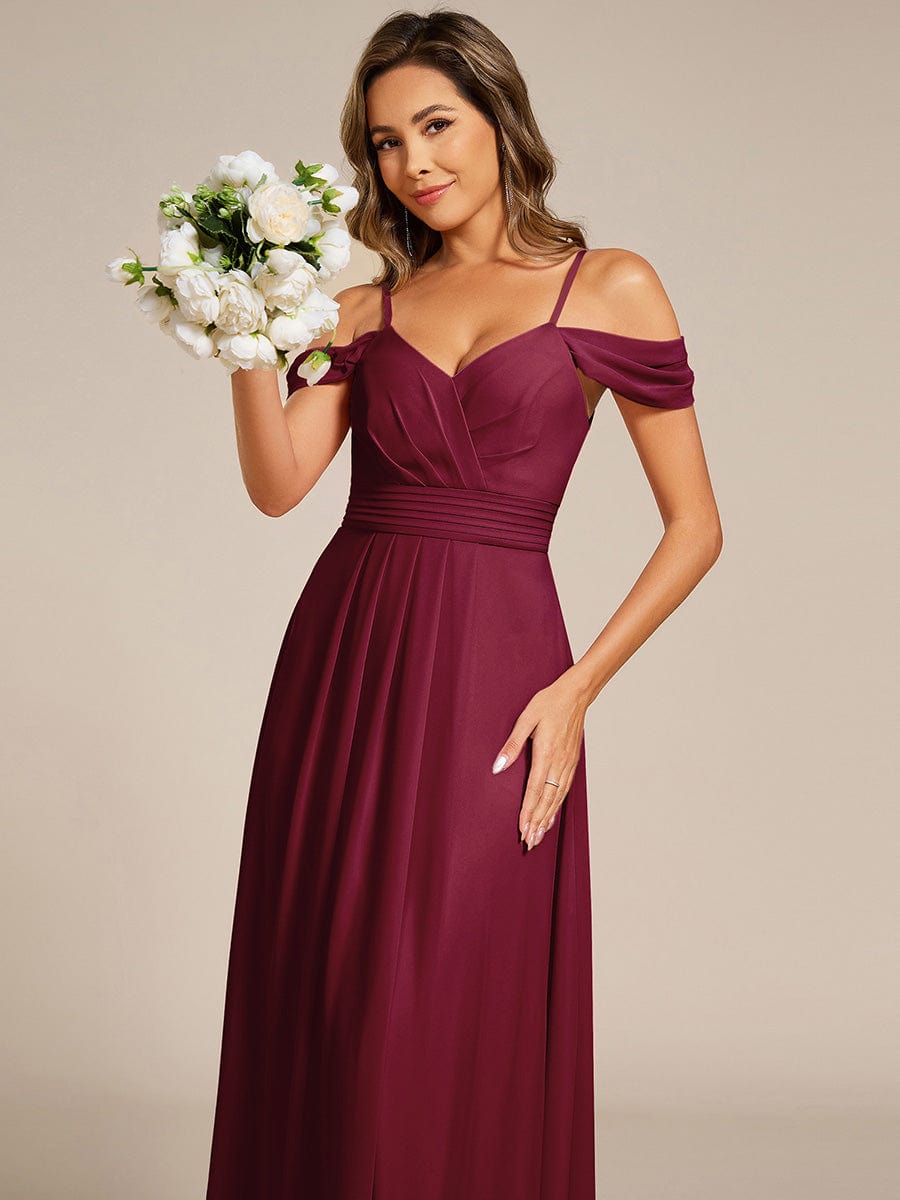 Pleated A-Line Long Bridesmaid Dress with Off-Shoulder