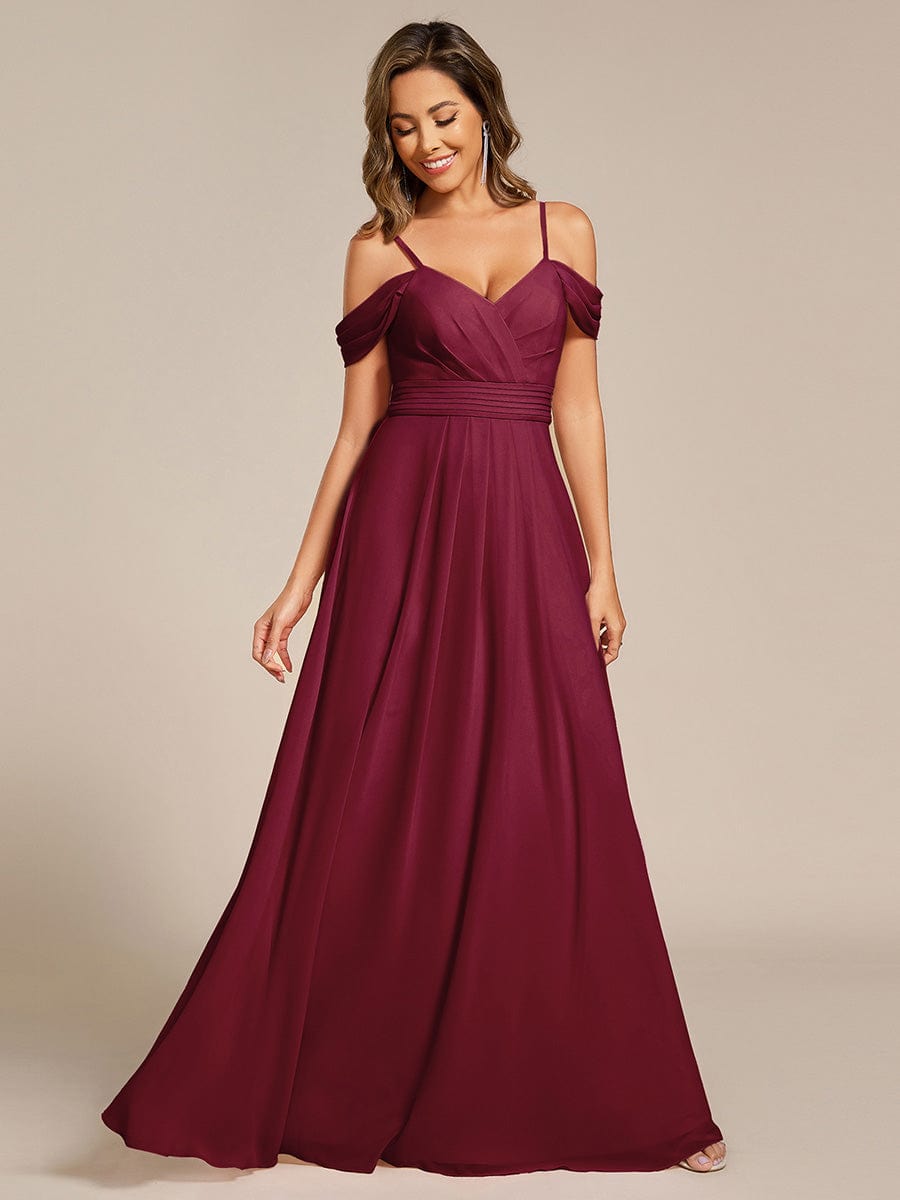 Pleated A-Line Long Bridesmaid Dress with Off-Shoulder
