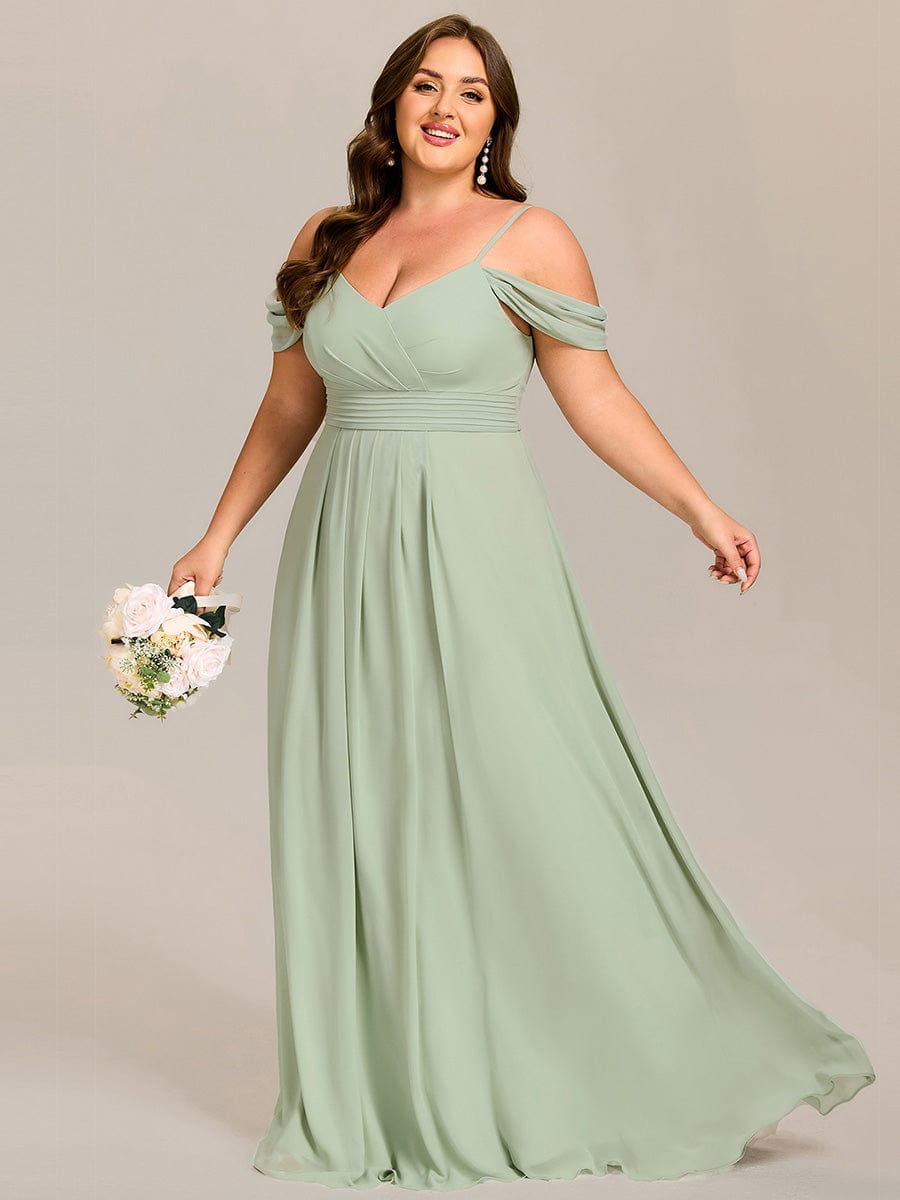 Pleated A-Line Long Bridesmaid Dress with Off-Shoulder