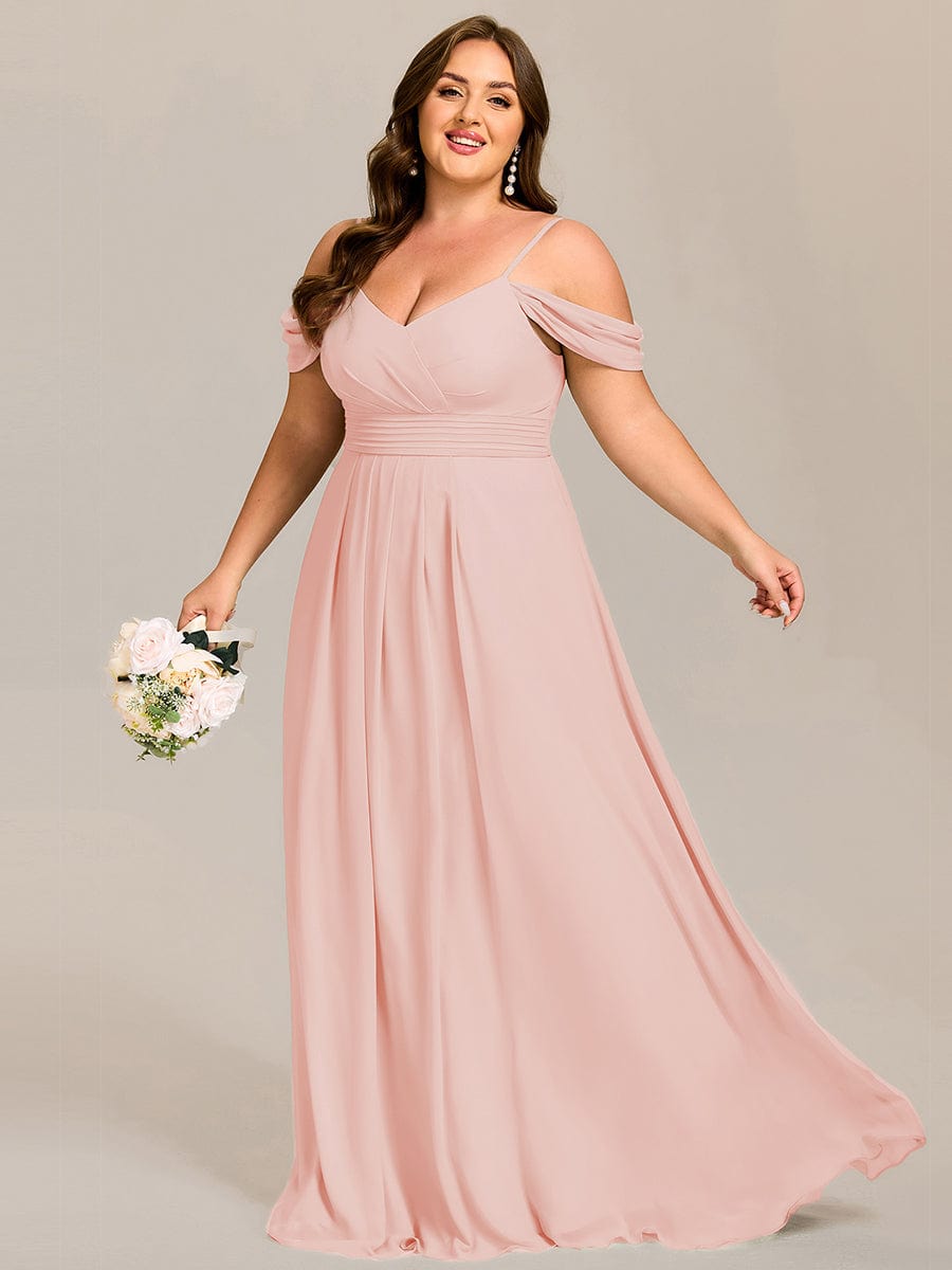 Pleated A-Line Long Bridesmaid Dress with Off-Shoulder