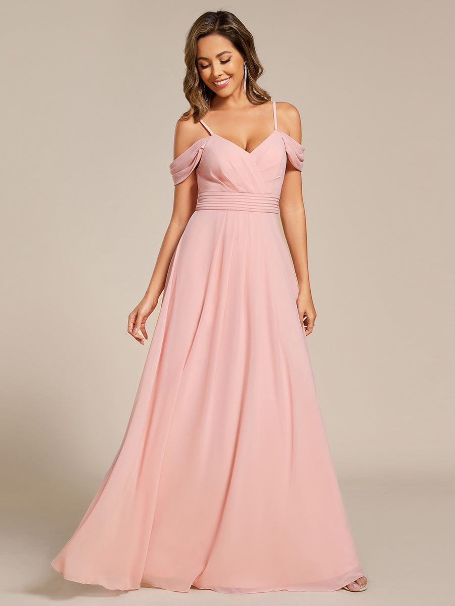 Pleated A-Line Long Bridesmaid Dress with Off-Shoulder