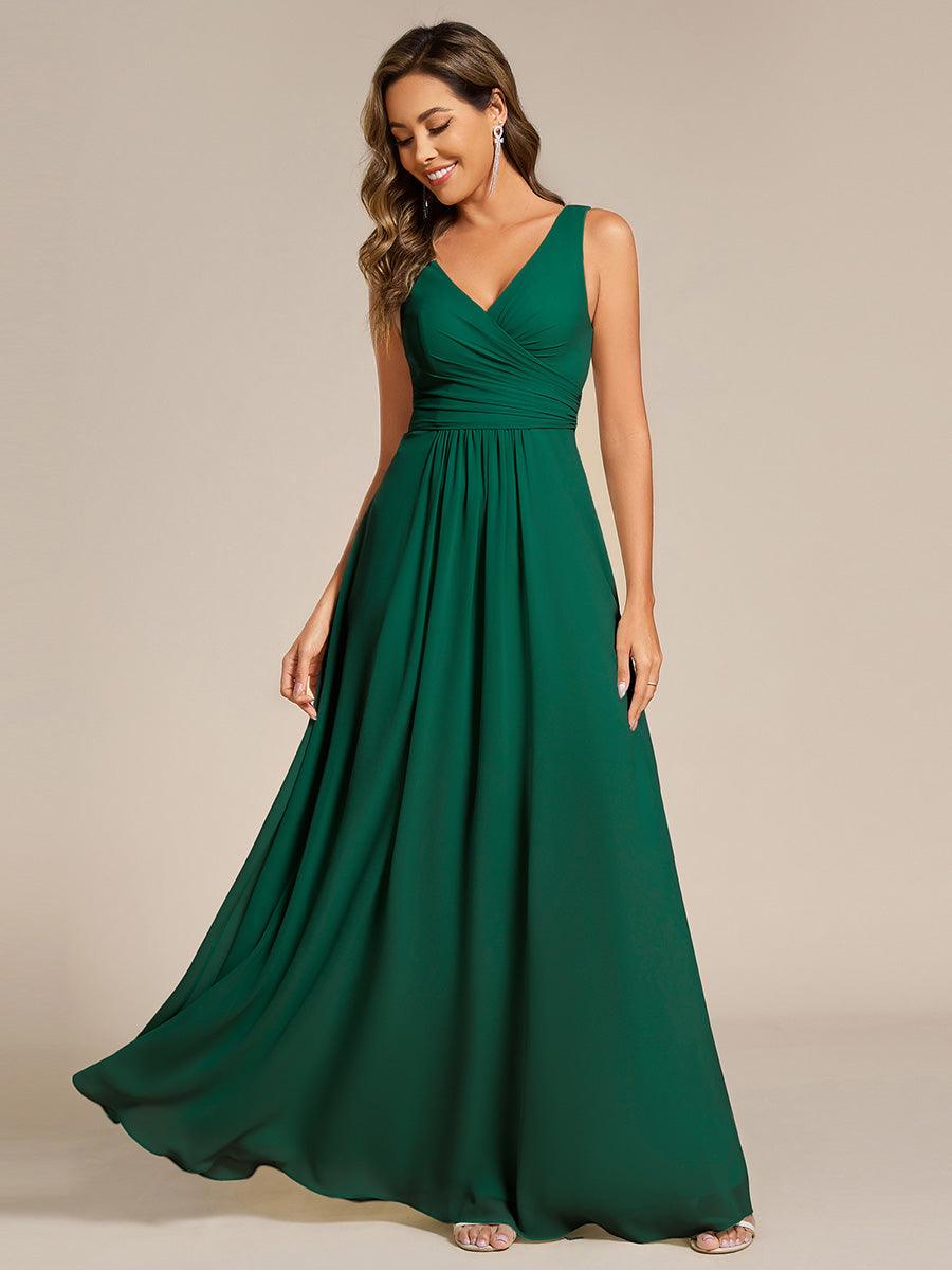 Simple V-Neck Sleeveless Pleated Chiffon Bridesmaid Dress