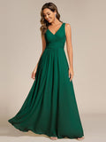 Simple V-Neck Sleeveless Pleated Chiffon Bridesmaid Dress