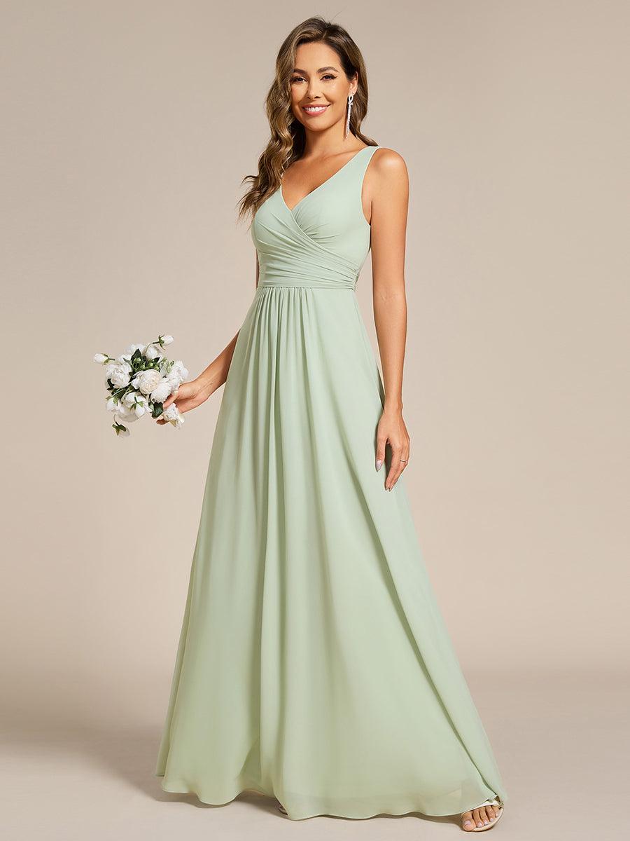 Simple V-Neck Sleeveless Pleated Chiffon Bridesmaid Dress