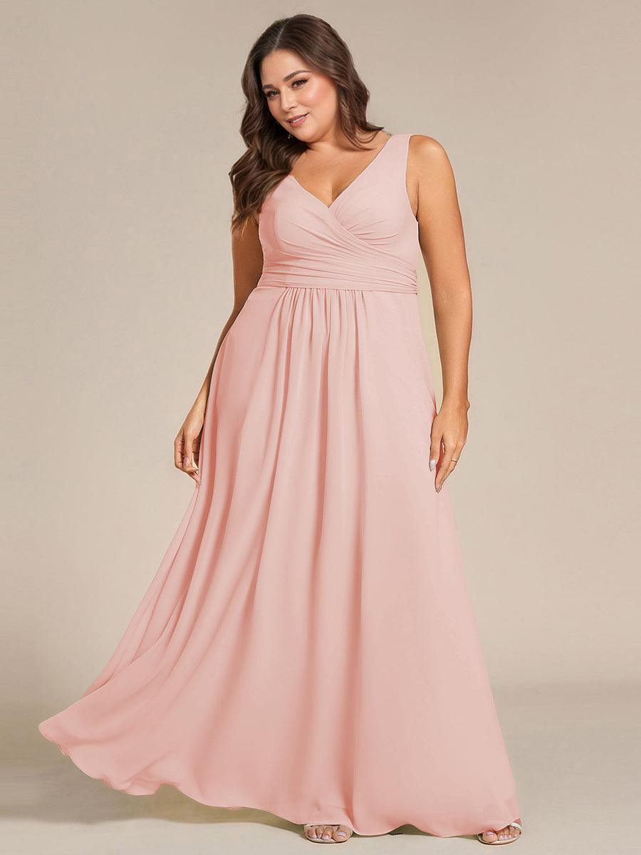 Simple V-Neck Sleeveless Pleated Chiffon Bridesmaid Dress