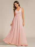 Simple V-Neck Sleeveless Pleated Chiffon Bridesmaid Dress