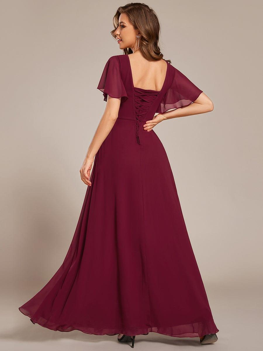 Flowing V-Neck Chiffon Bridesmaid Dress with Short Sleeves