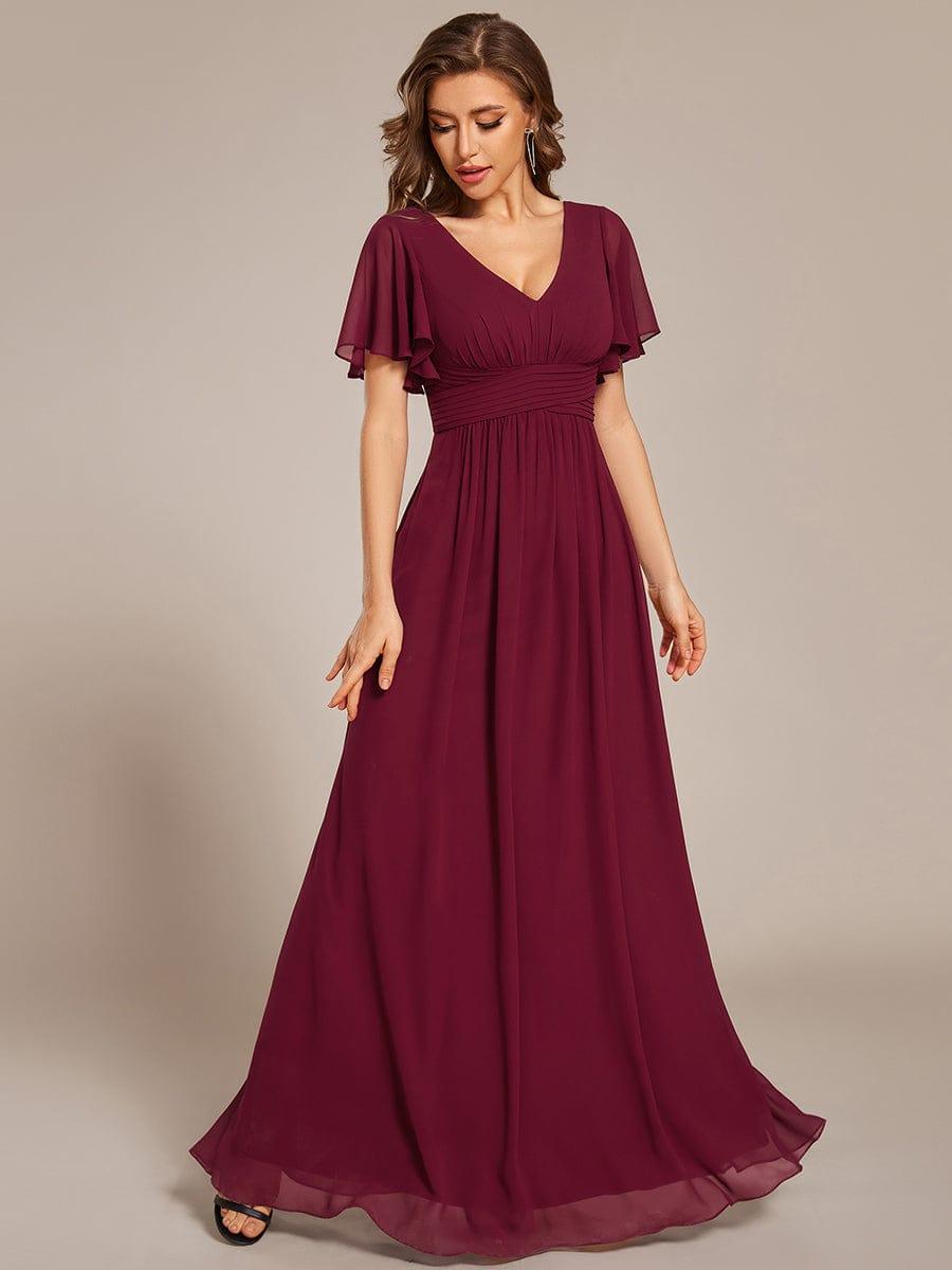 Flowing V-Neck Chiffon Bridesmaid Dress with Short Sleeves