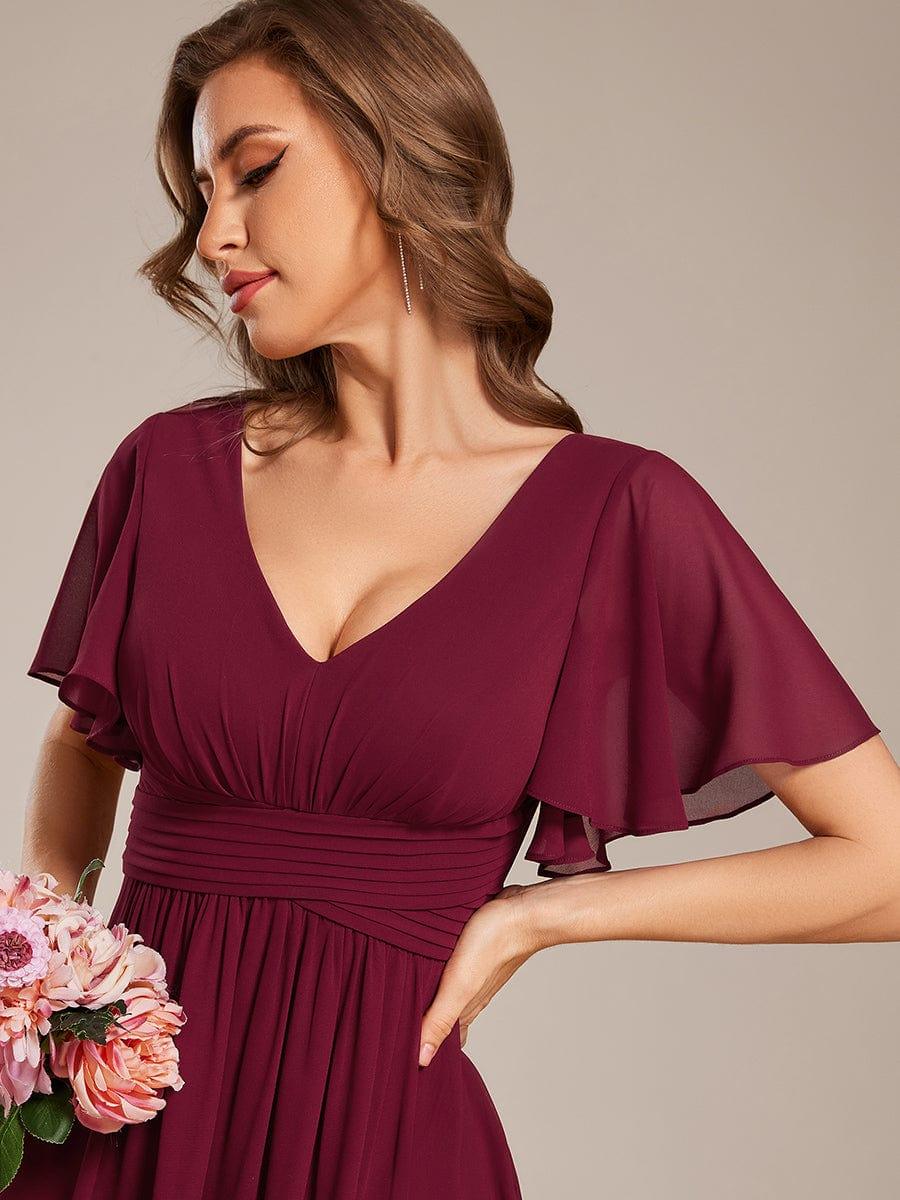 Flowing V-Neck Chiffon Bridesmaid Dress with Short Sleeves