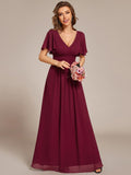 Flowing V-Neck Chiffon Bridesmaid Dress with Short Sleeves